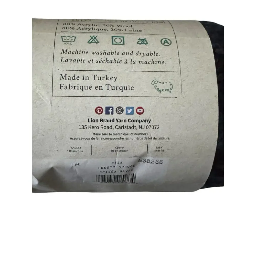 Lion‎ Brand Yarns Wool Ease Frosty Spruce #6 Super Bulky 174 Yards Bonus Bundle